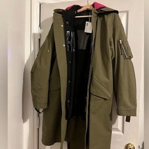 Helmut Lang Shearling Hooded Olive Green Fishtail Parka - Unisex S
